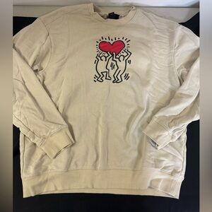 H&M Cream Crewneck Sweater with Graphic Detail